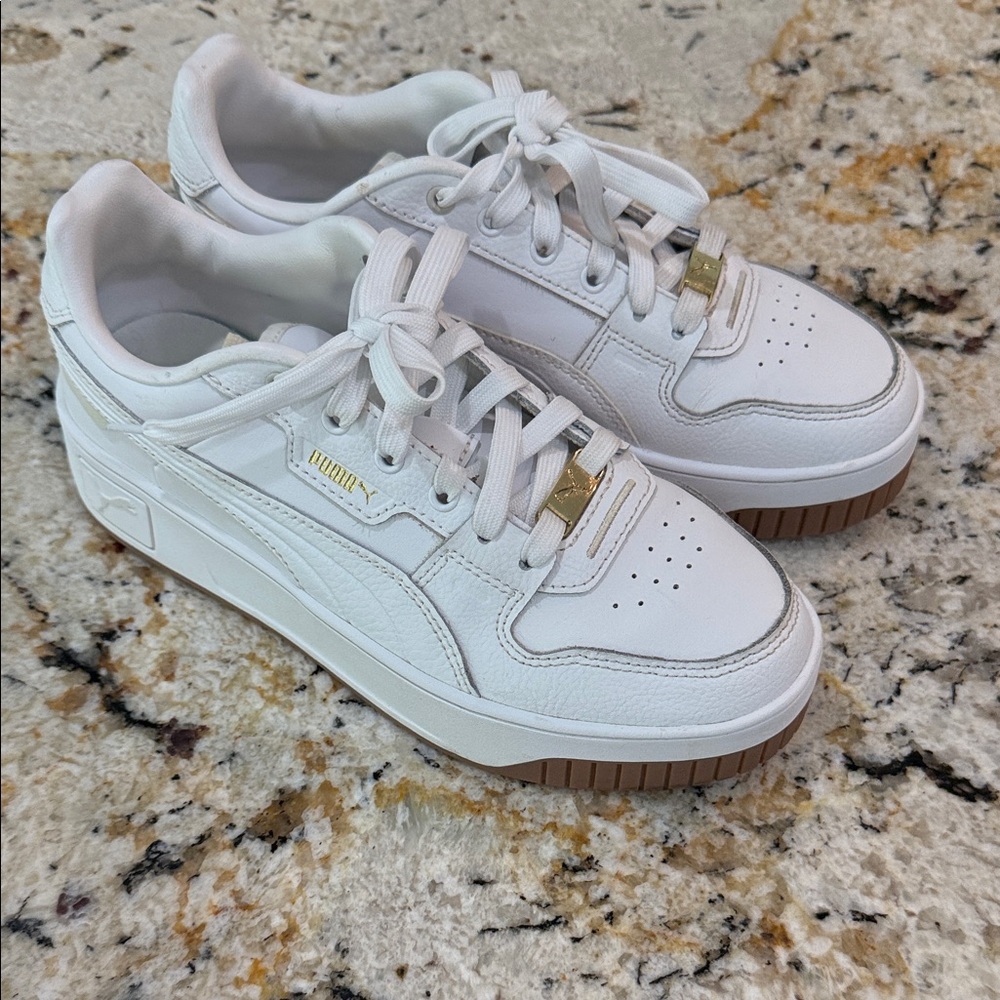 Puma Women's White and Gold Sneakers